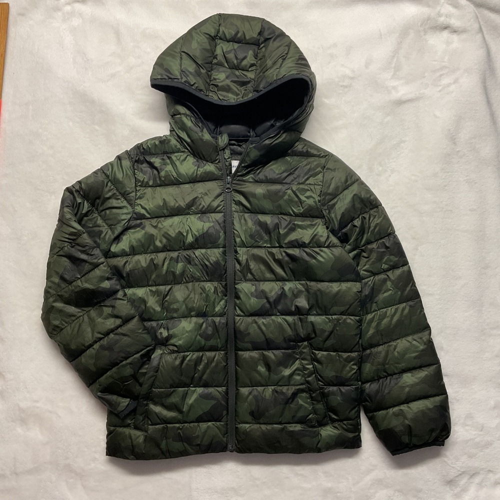 Camouflage Puffer Jacket‎ Hooded Zip Up Skiing or Base Layer Boys Size L 10 12